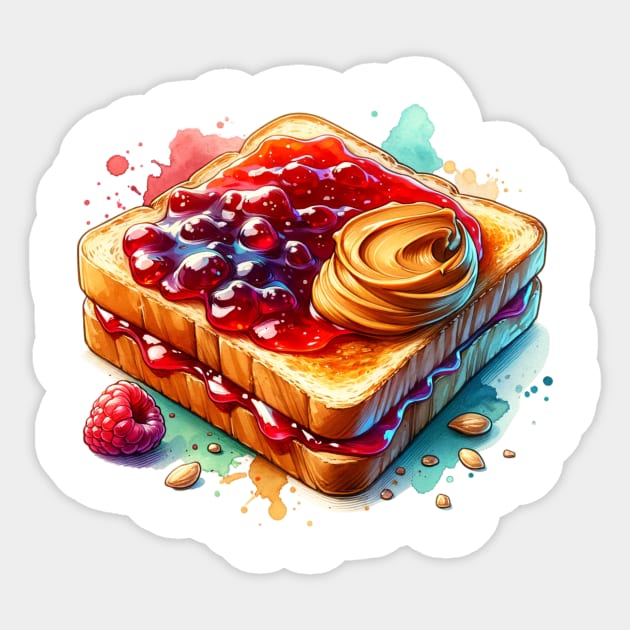 Peanut Butter And Jelly Toast Kawaii Breakfast Vintage Sandwich Yummy Sticker by Flowering Away